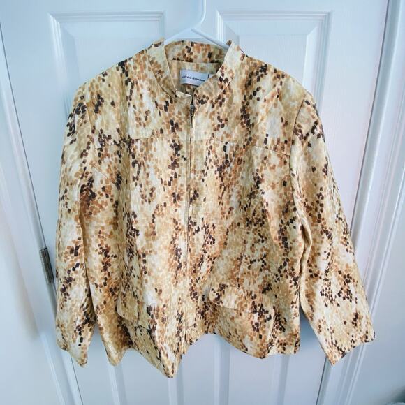 Alfred Dunner Jacket Womens Size 18 Metallic Gold Accent Full Zip Up Lightweight - Picture 1 of 7